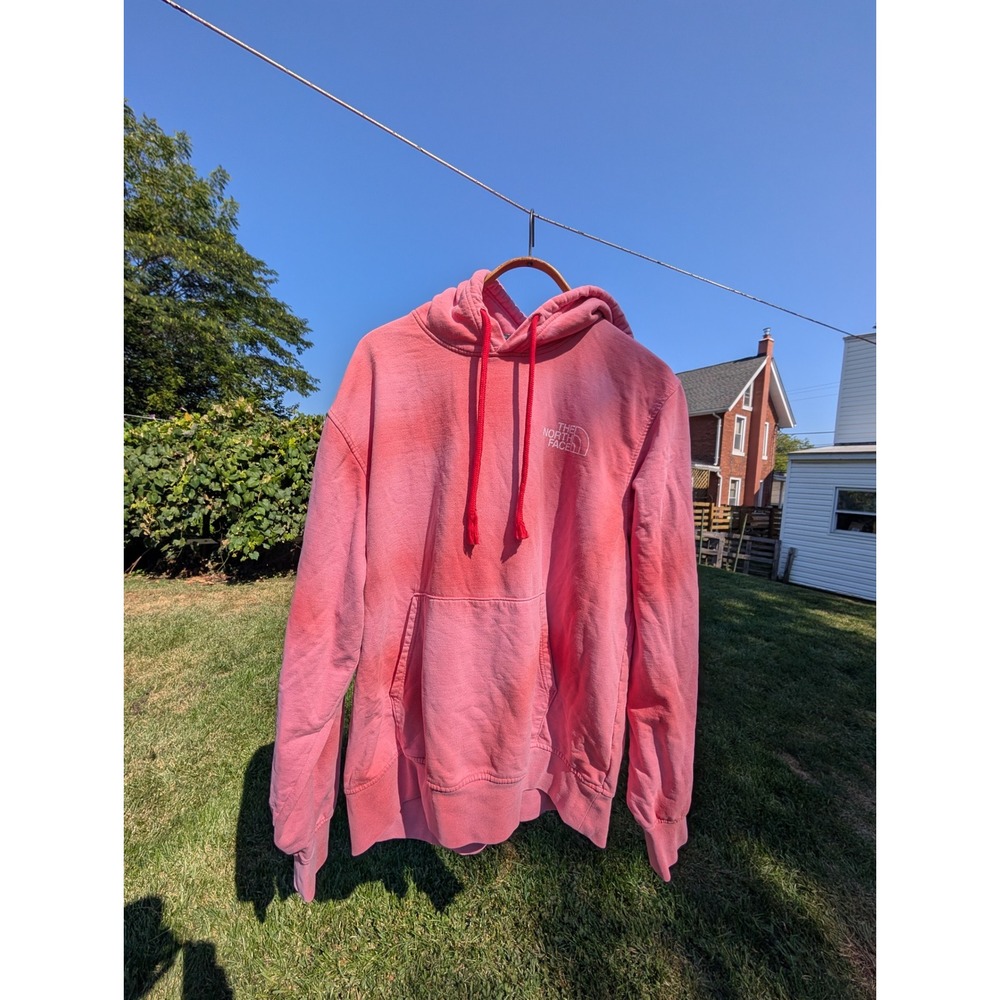 The North Face Hoodie Mens Large Pink Red Drawstring Pullover Sweatshirt